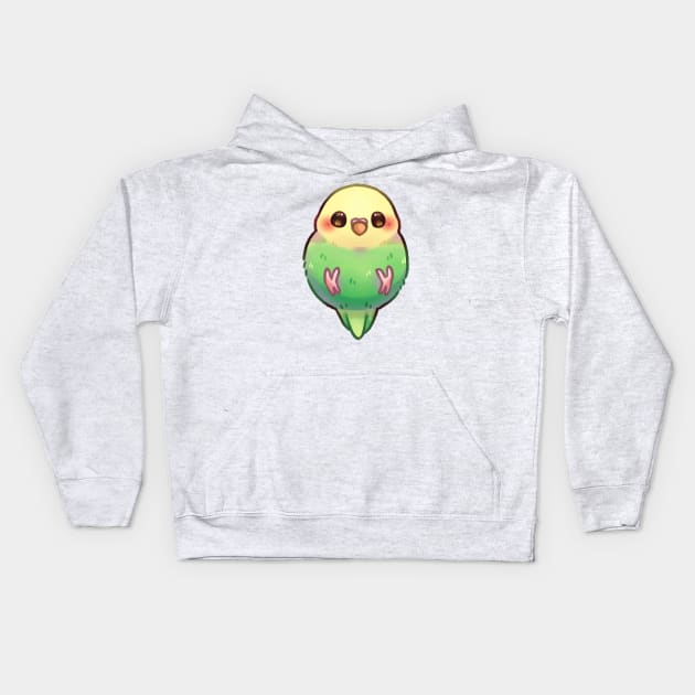 Green Parakeet Kids Hoodie by Riacchie Illustrations